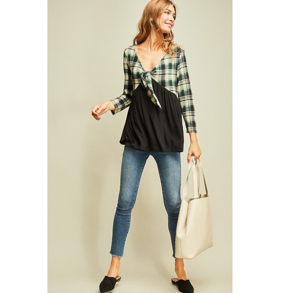 ✿❀ SALE! Green Plaid Print Top Blouse ❀✿ - Picture 2 of 7